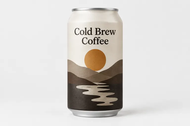A can of cold brew coffee with a printed label.