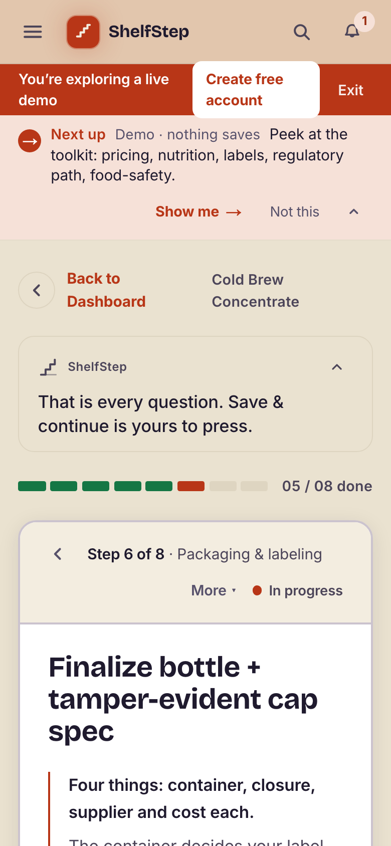 A guided step, on a phone